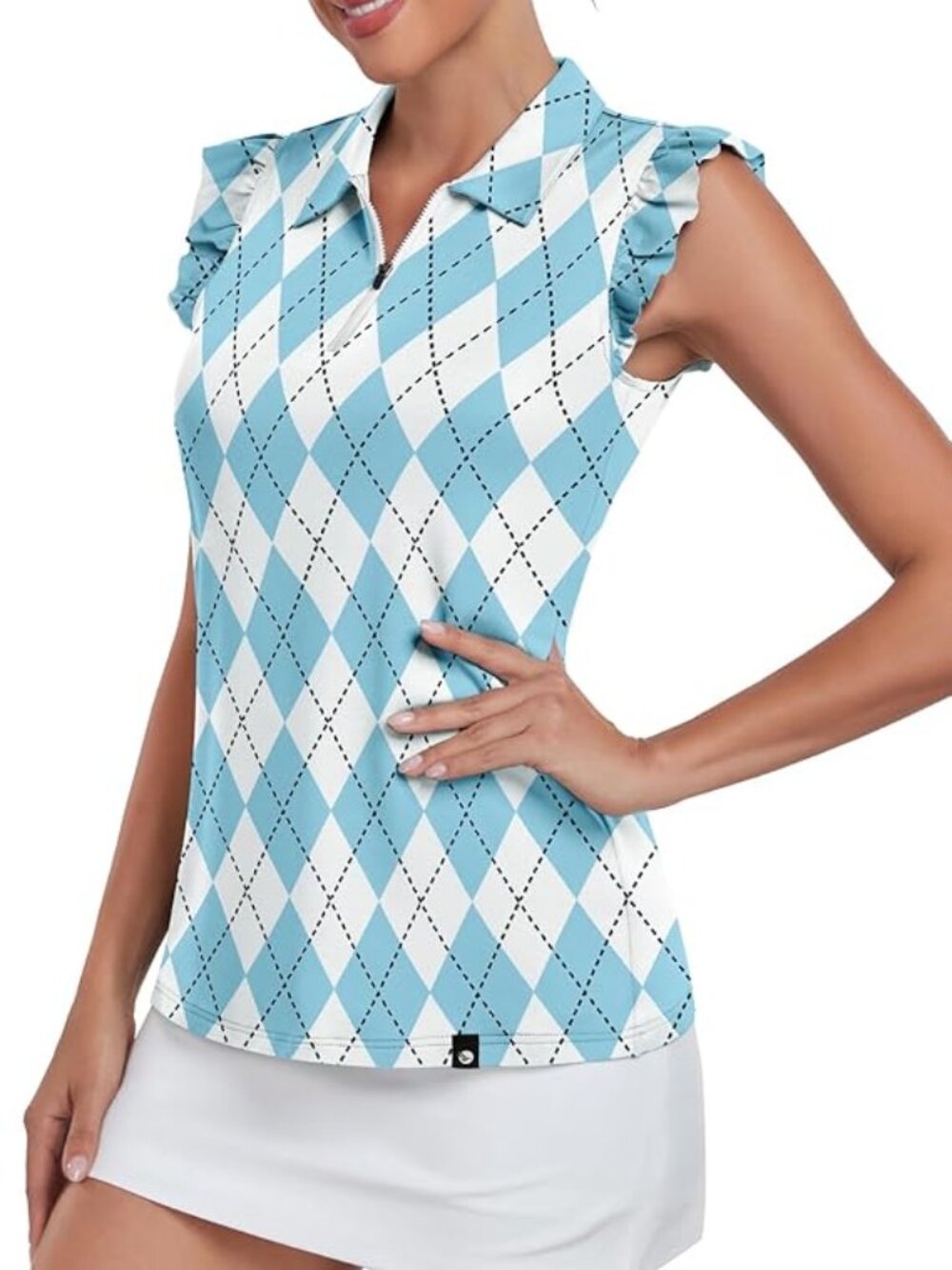 New - Womens Sleeveless Golf Shirt Ruffle Sleeve Polo Shirt